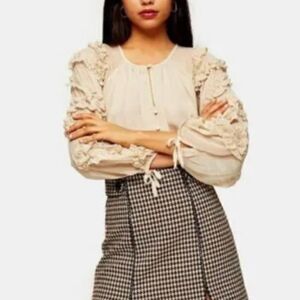 Topshop Ruffle Sheer Long Sleeve Blouse Cream 6